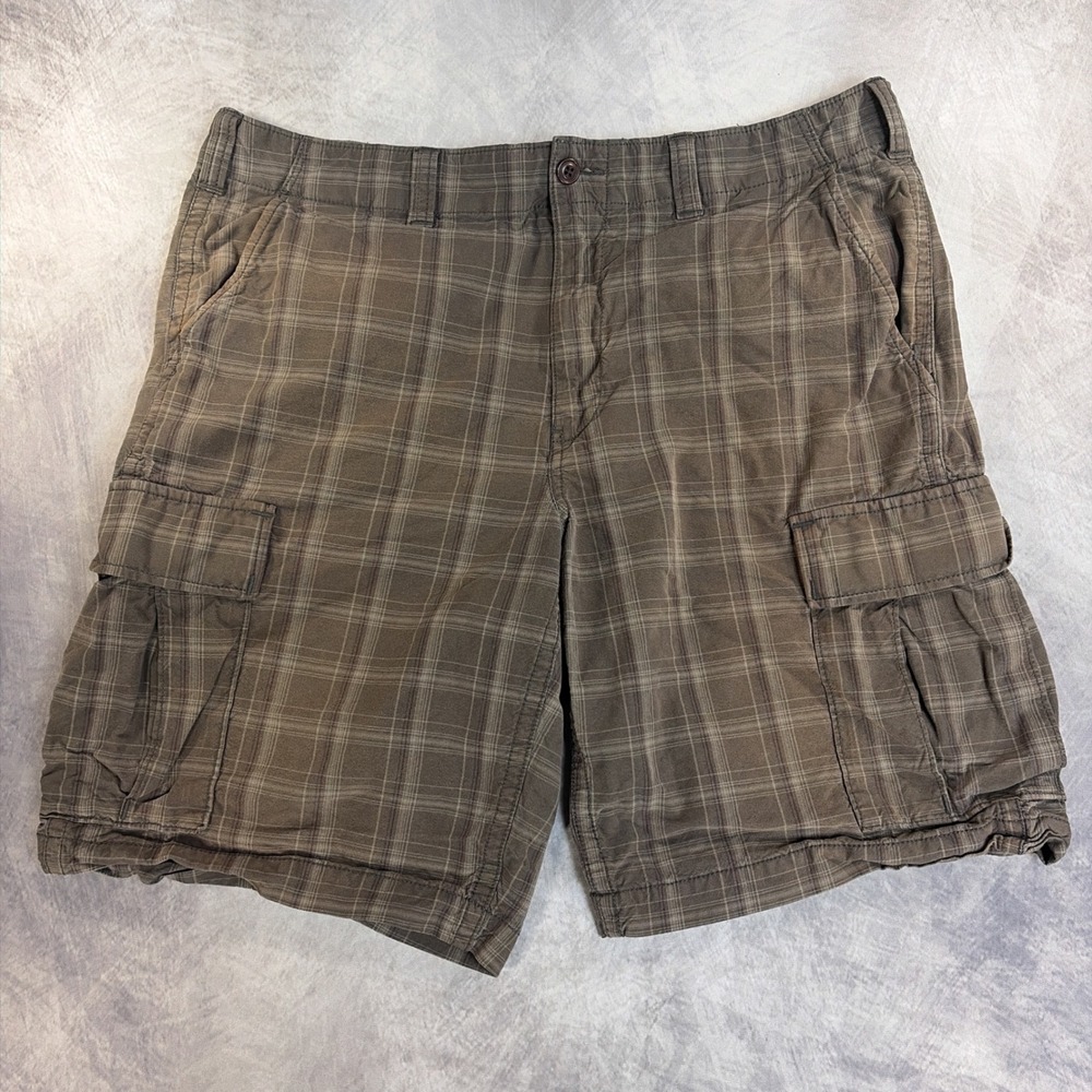 Eddie Bauer Cargo Shorts Mens 36 Brown Plaid Cotton Pockets Outdoor Casual